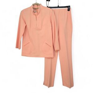 Vintage Andrea Gayle 2 pc Pant Suit Woman XS? Peach Pink 1970s Retro Chic Preppy